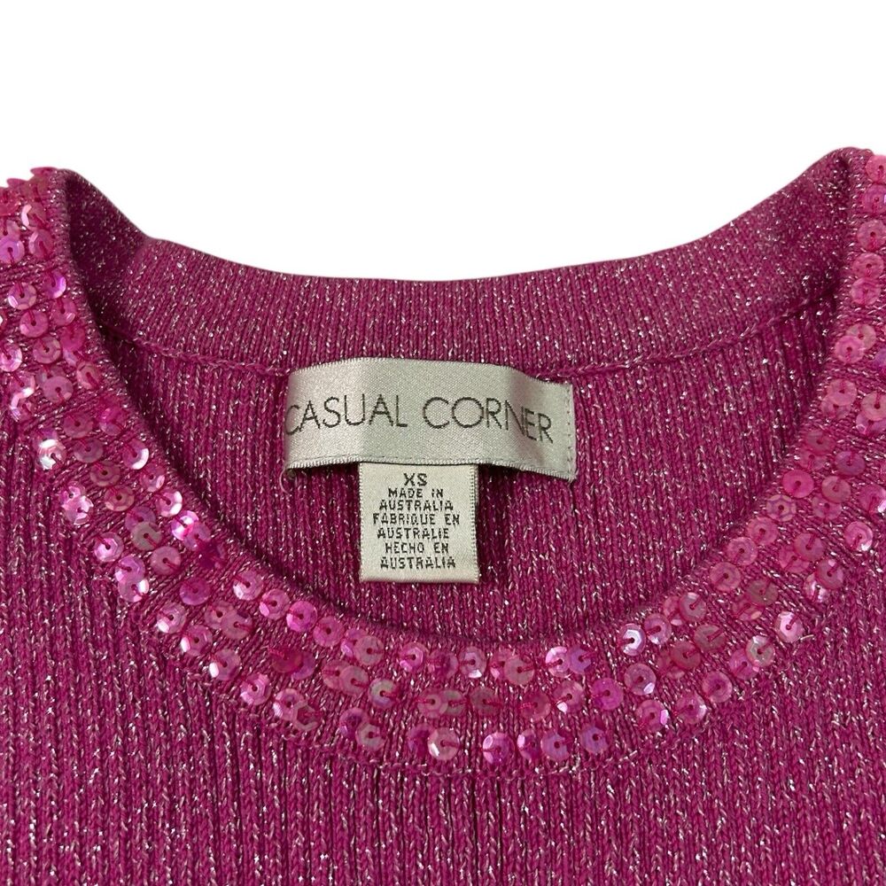Casual Corner Sleeveless Sequin Neck Tank Blouse Pink Metallic Knit XS Y2K - Picture 5 of 8